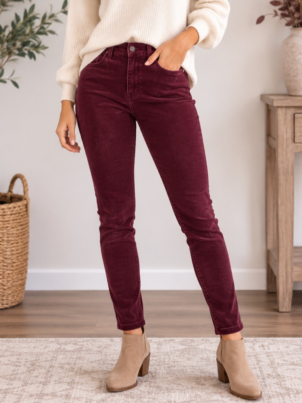 Loft - Cozy Velvet Pants in Deep Wine